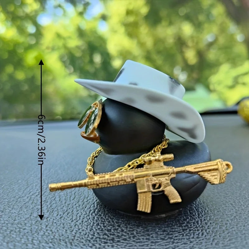 Cowboy Hat Black Rubber Duck Car Decoration. Dashboard Accessory Decor 