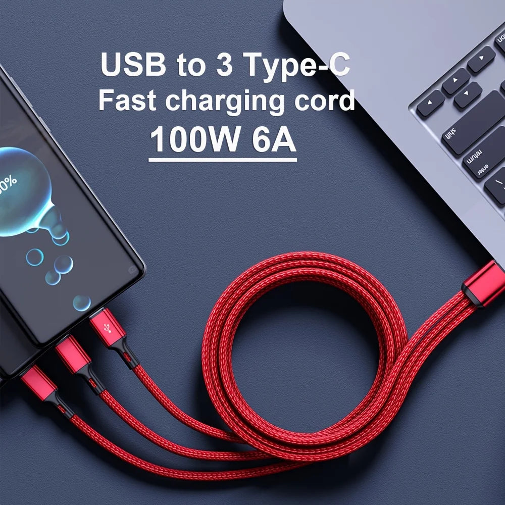 100W 6A 3 in 1 High Speed Charging Cord