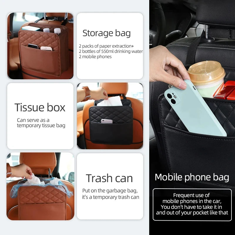 Car Seat Back Leather Storage Bag