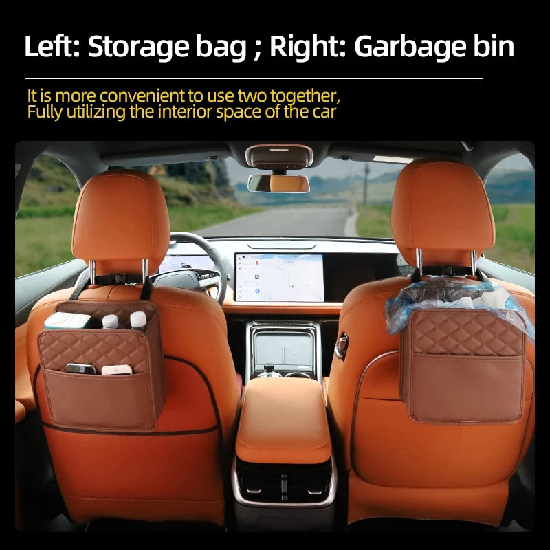 Car Seat Back Leather Storage Bag