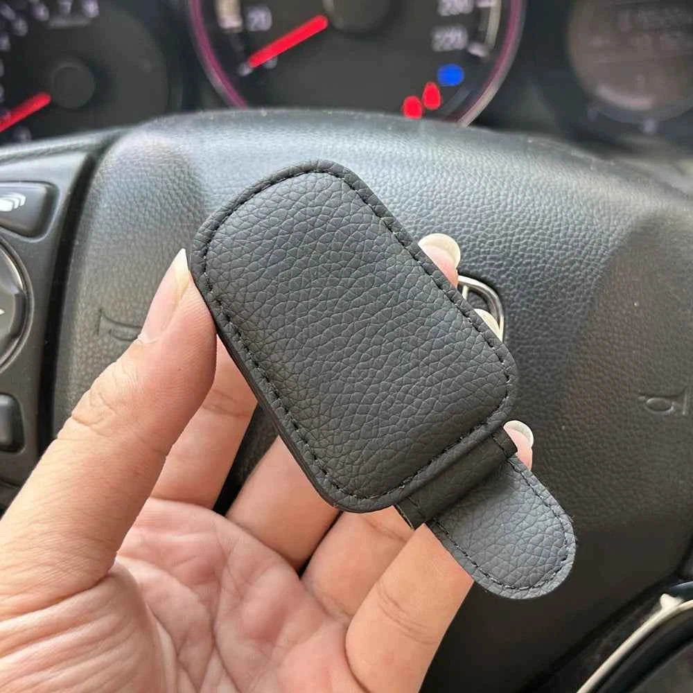 Leather Magnetic Sun Visor Sunglasses Holder