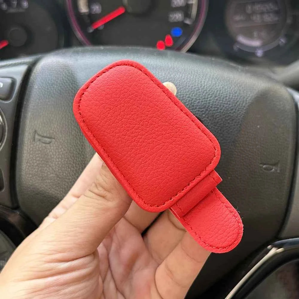 Leather Magnetic Sun Visor Sunglasses Holder